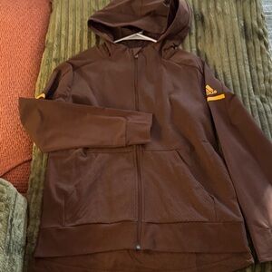 Adidas Chocolate Brown Hoodie with Vibrant mustard, yellow Accents